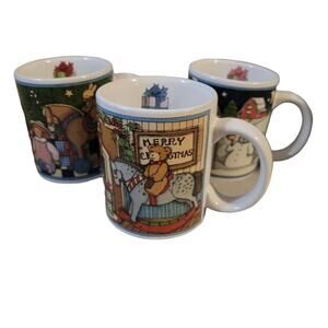 Set 3 Susan Winget Christmas Coffee Mugs Country Folk Art